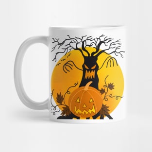 Spooky Pumpkin Face Halloween Autumn Scary Monster Tree Mug